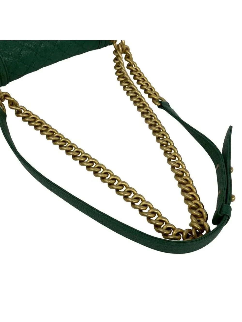 Chanel With Card Boy CC Logo Caviar Leather Shoulder Bag Green